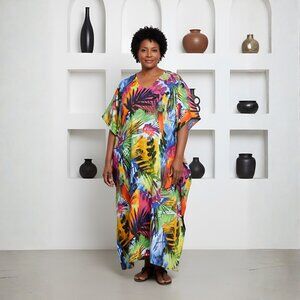 Womens Multicolor Beautiful Floral Kaftan Beach Cover Up Traditional Maxi Dress